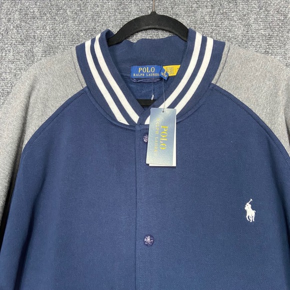 Polo Ralph Lauren Mens 3XLT Bomber Jacket Navy Gray Cotton Blend Streetwear NWT - Picture 3 of 7